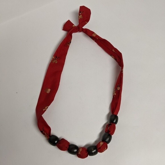 Ribbon & Wood Beads Asian Theme Necklace / Choker - Picture 5 of 6
